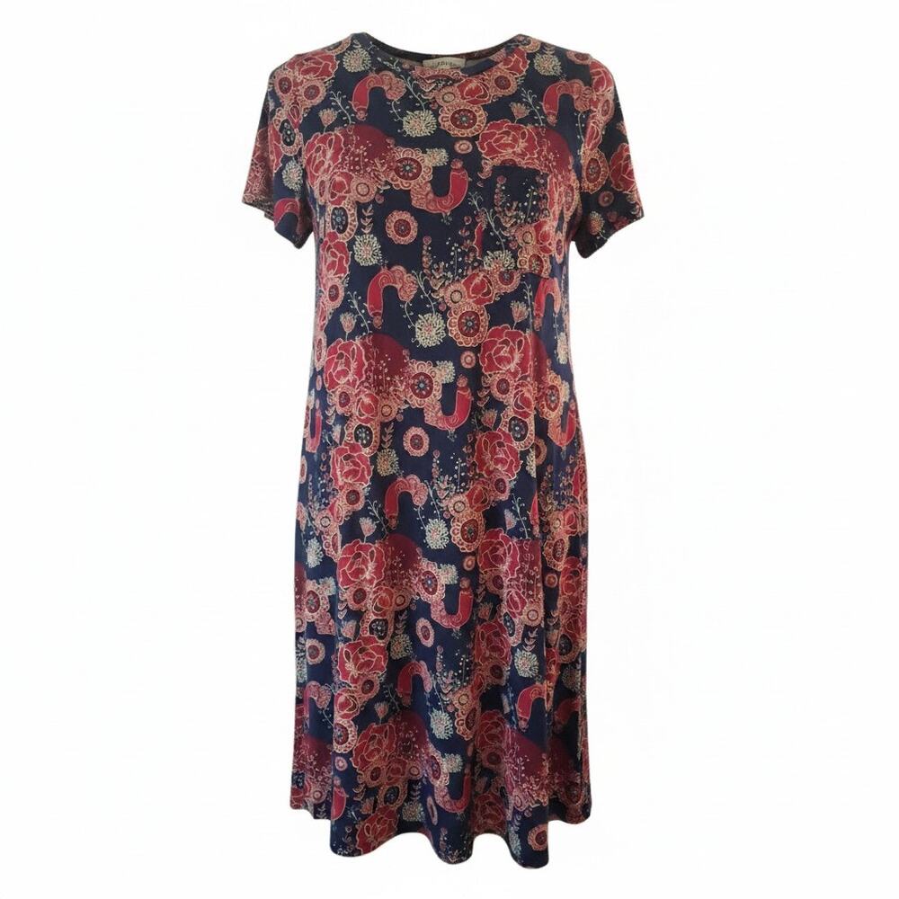 LuLaRoe CARLY High Low Dress Red Blue Short Sleeve Scoop Neck Women Size S